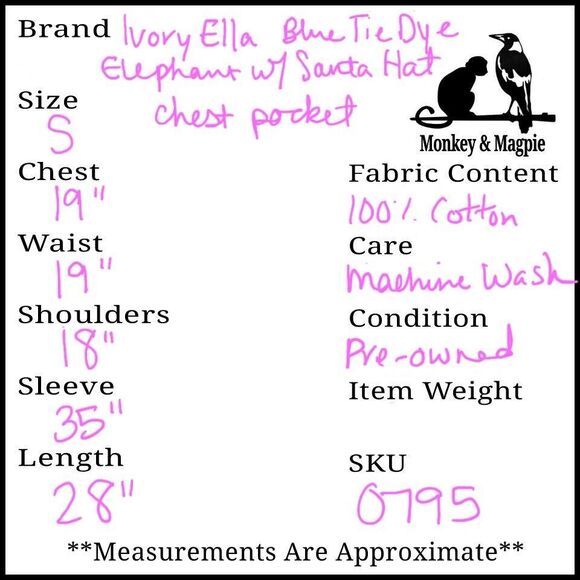 Ivory Ella Christmas Santa Hat Blue Tie Dye Long Sleeve T-Shirt Holiday Small - Picture 6 of 6